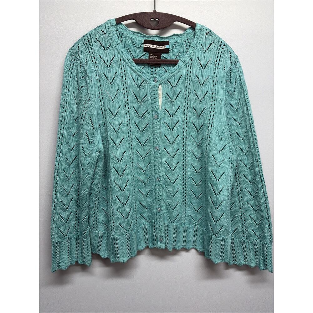 Vintage Requirements - Sea foam Green Open Knit Cardigan Sweater - Size Large
